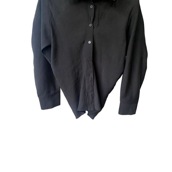 Zara Button Front Button Down Size M Long Sleeve Black Minimalist Top - Picture 3 of 8